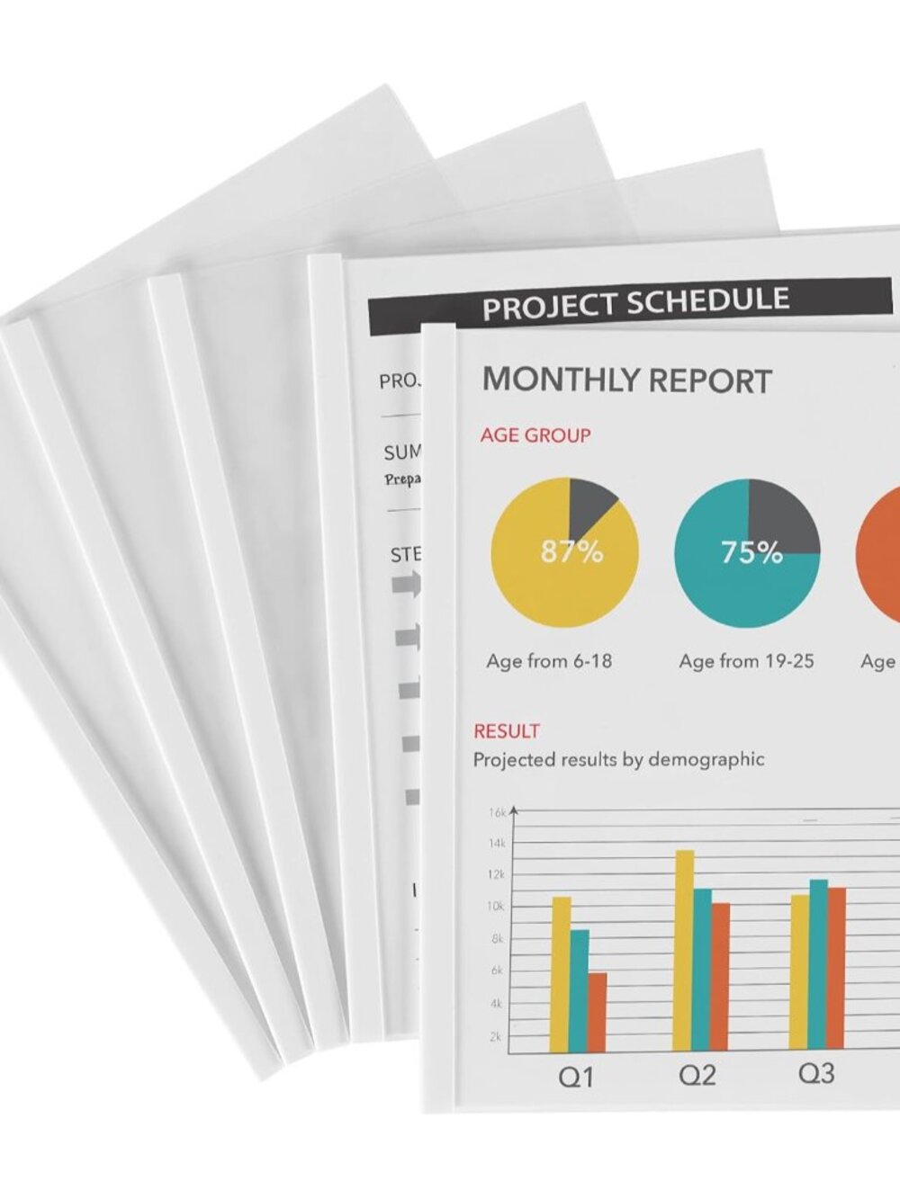 Clear Report Covers with Sliding Bars, White Binding Bars, Holds up to 20 Sheets
